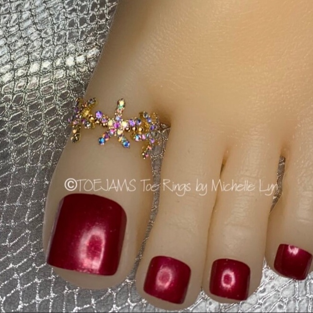 TOE RING Gold Plated Starfish Big Toe Energy Big Toe Ring, Clear AB Crystal